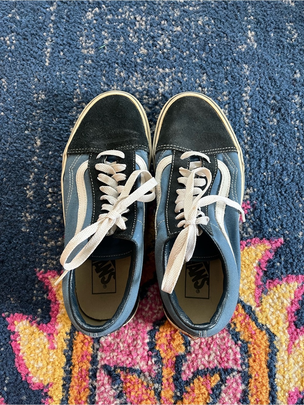 Vans Black and Blue Old Skool Sneakers with White Stripe